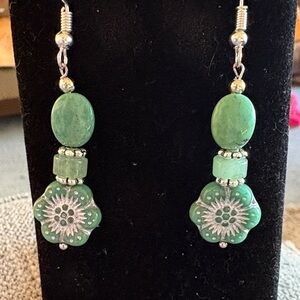 Hand Crafted Jade and Silver Floral Earrings